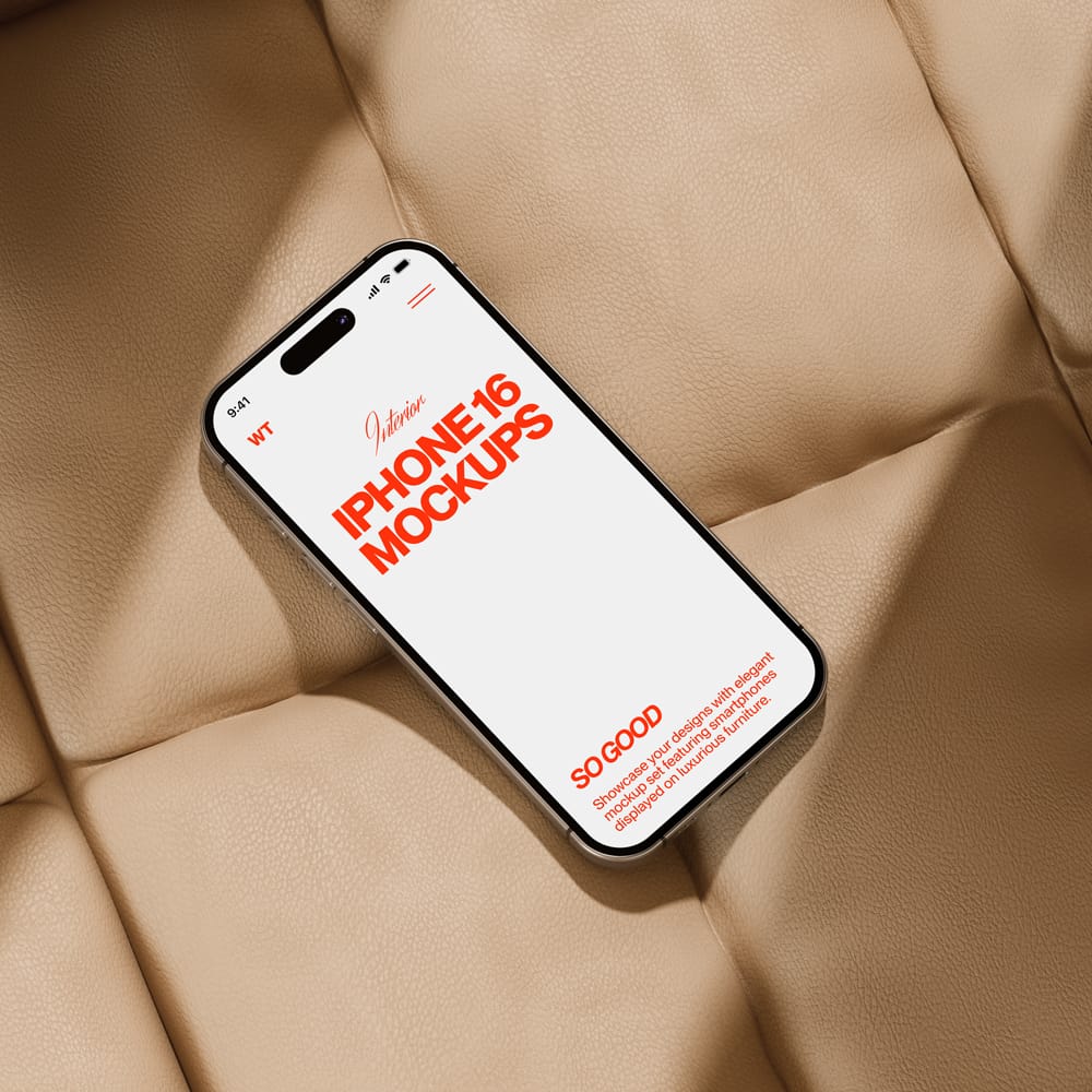 Free iPhone Mockup on Leather Sofa PSD