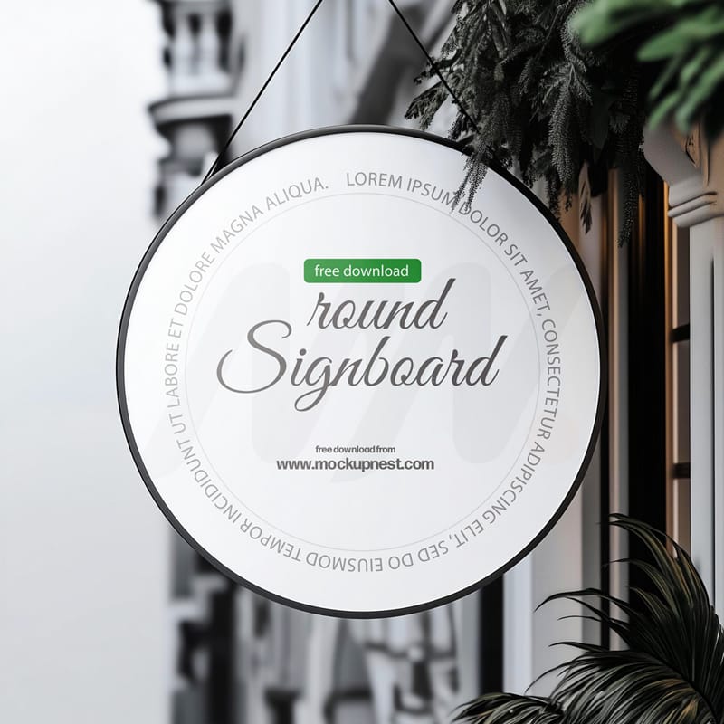 Hanging Round Signboard Mockup PSD