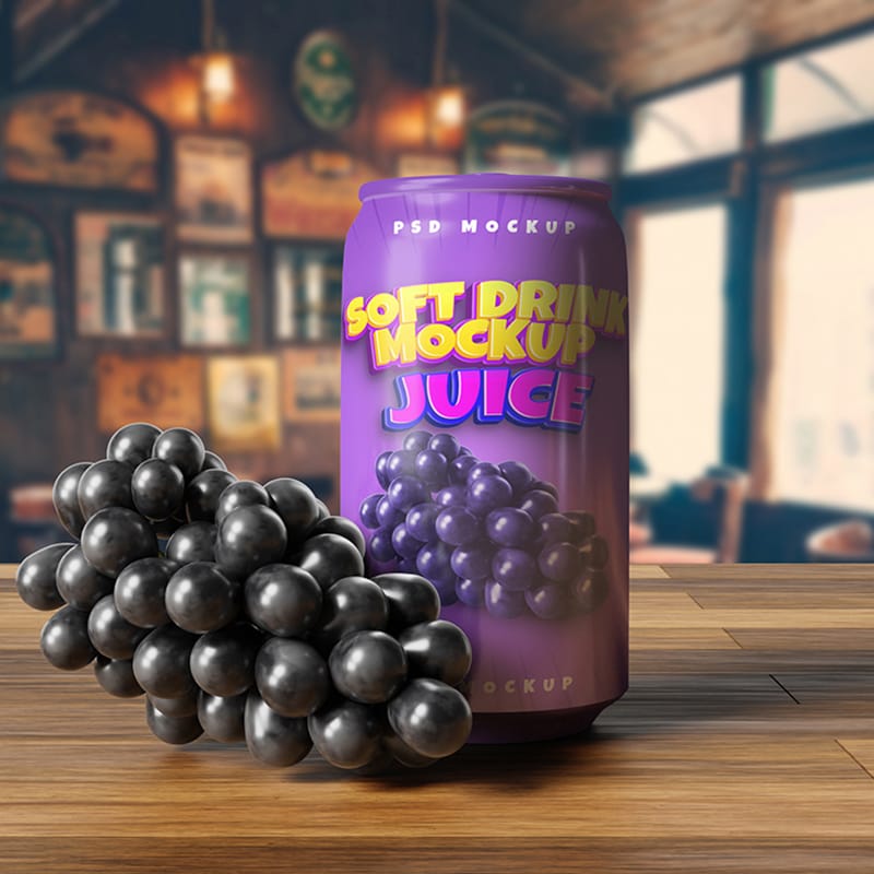 Juice Soda Can Bottle Mockup PSD