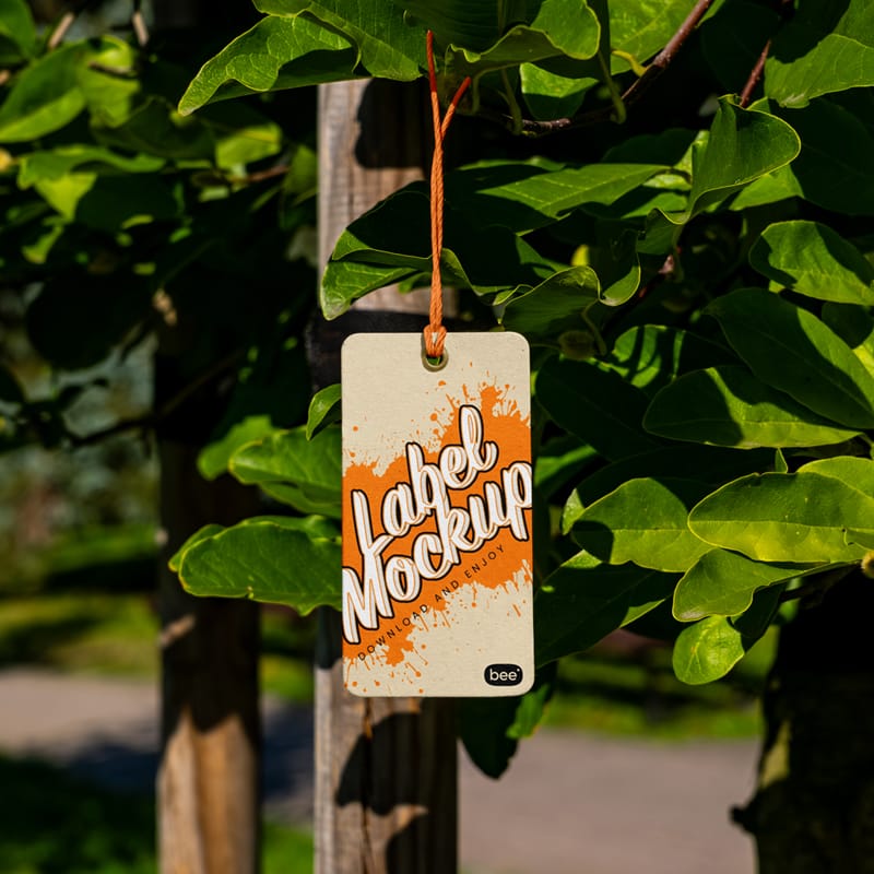 Label Hanging on Tree Mockup PSD