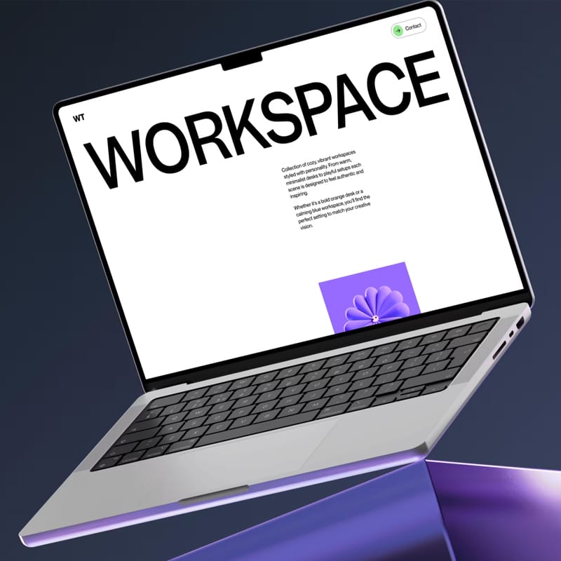 MacBook Mockup on Glass Cube PSD