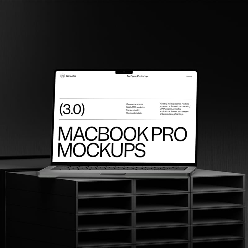 MacBook Mockup on Modern Shelf PSD