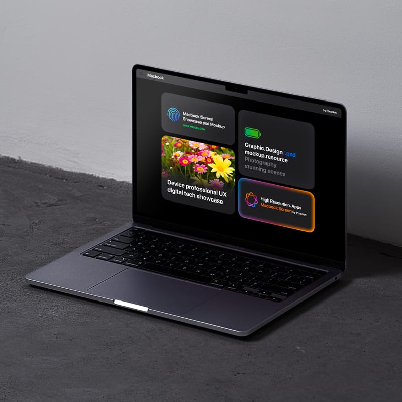 MacBook Screen Showcase Scene Mockup PSD
