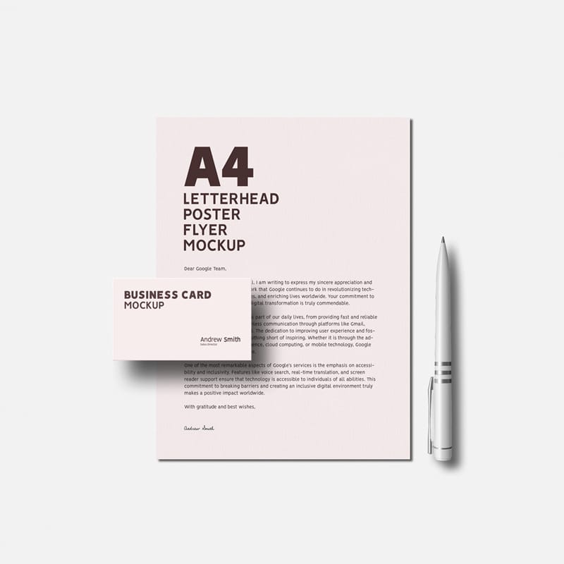 Minimal A4 Letterhead Mockup with Business Card PSD