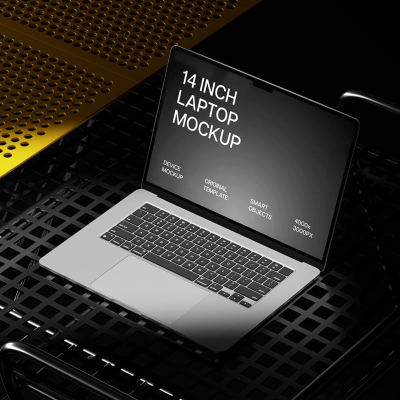 Overhead MacBook Pro 14 on Metal Grid PSD