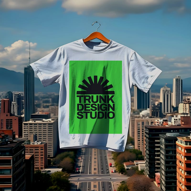 Oversized T-shirt Mockup Floating Above the City PSD