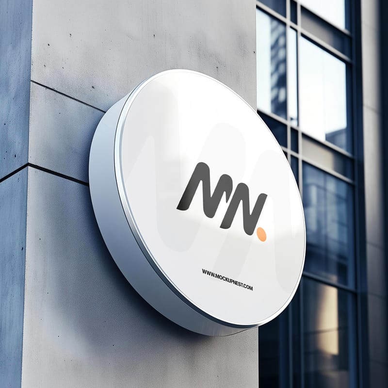 Round Signboard Mockup On Building Wall PSD