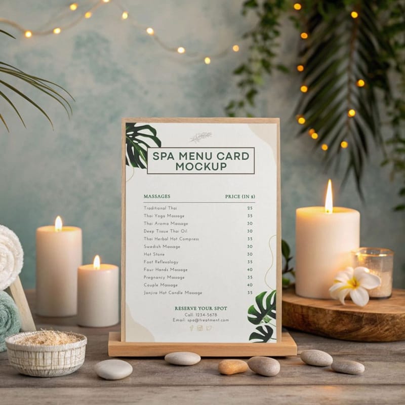 Spa Menu Card Mockup PSD