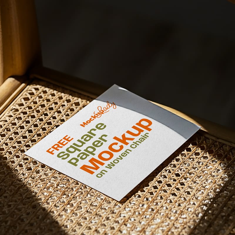 Square Paper Mockup on Woven Chair PSD