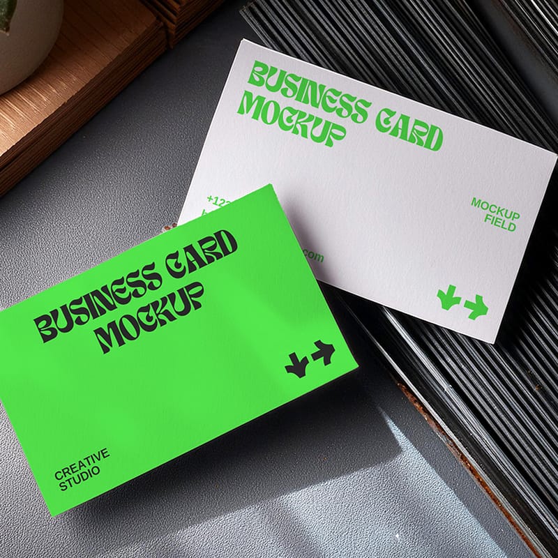 Stack Business Card Realistic Mockup with Office Vibe PSD