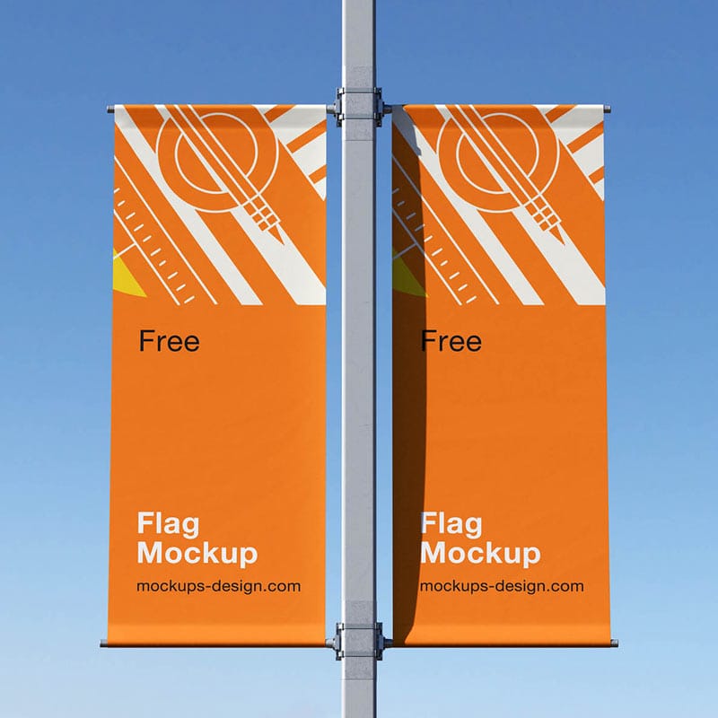 Street Pole Flag Mockup PSD