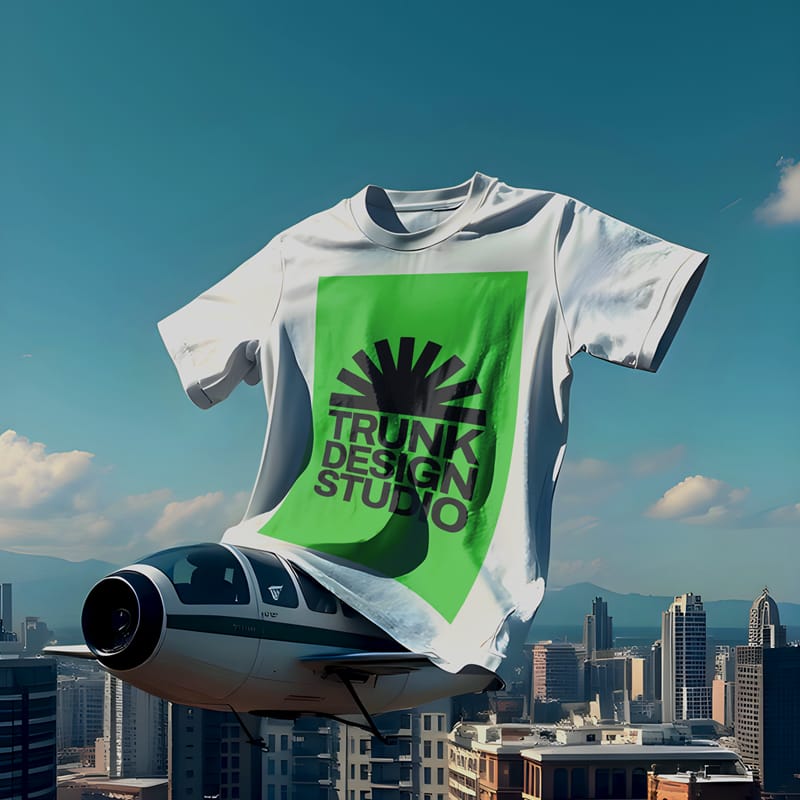 T-shirt Floating Above the City Mockup PSD