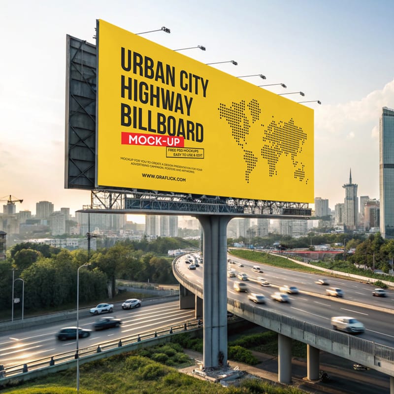 Urban City Highway Billboard Mockup PSD