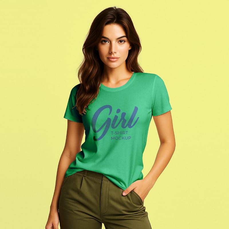 Woman Wearing T-Shirt Mockup PSD