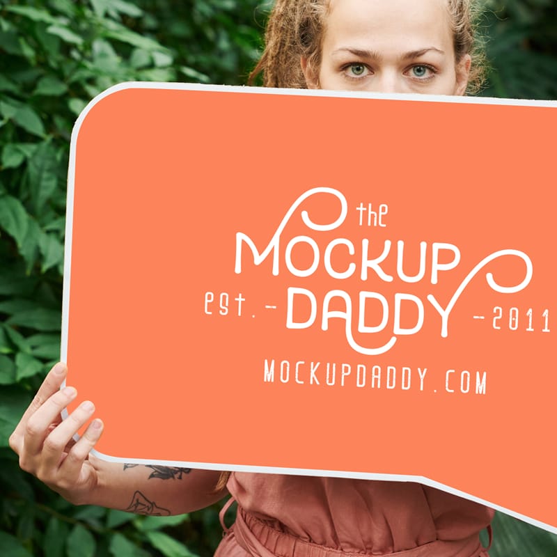 Women Holding Placard Mockup PSD