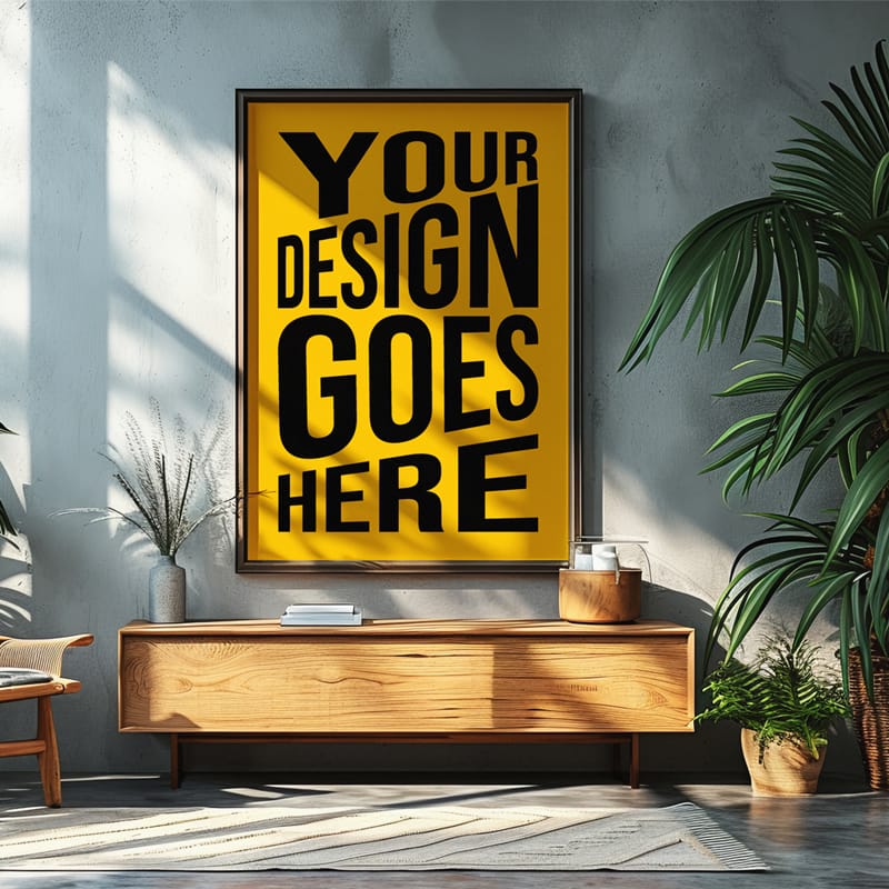 Wooden Room Poster Mockup PSD