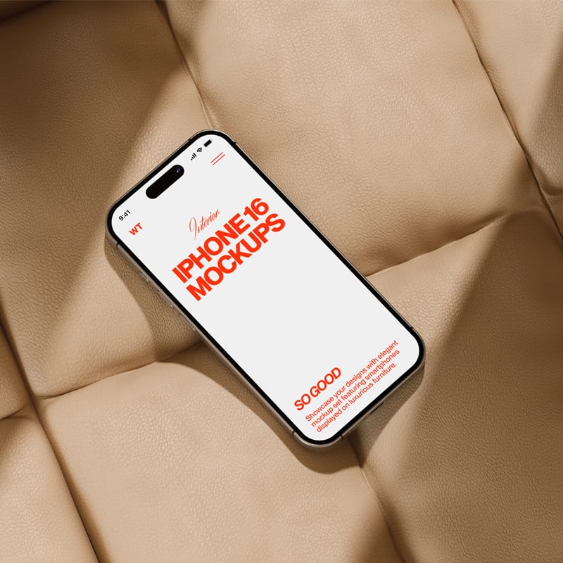 iPhone Mockup on Leather Sofa PSD