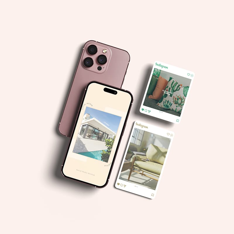 iPhone and Social Media Mockup PSD