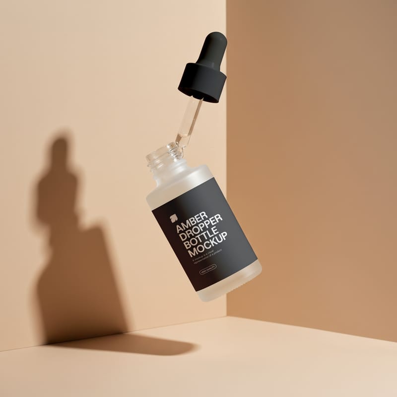 Amber Dropper Bottle Mockup PSD