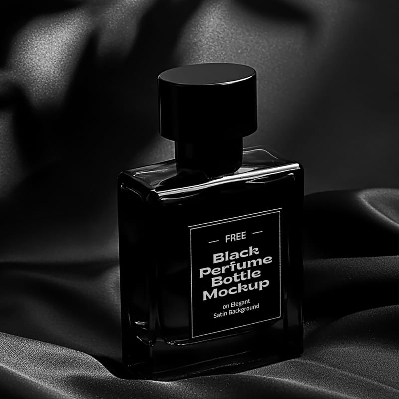 Black Perfume Bottle Mockup on Elegant Satin Background PSD
