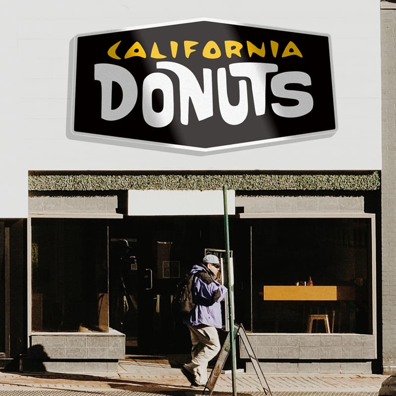 California Donuts Storefront 3D Logo Mockup PSD