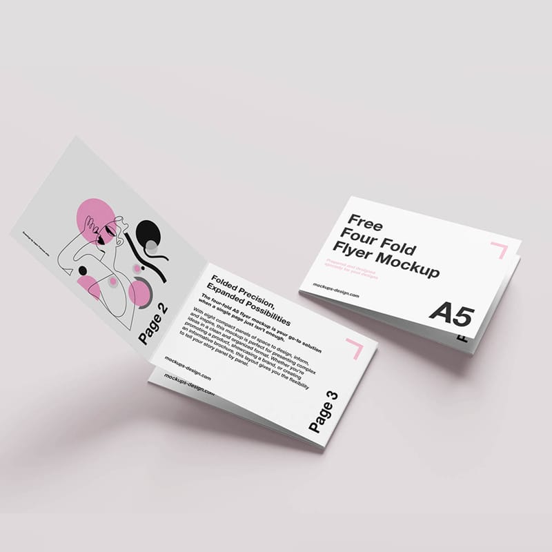 Clean Four-Fold Flyer Mockup PSD