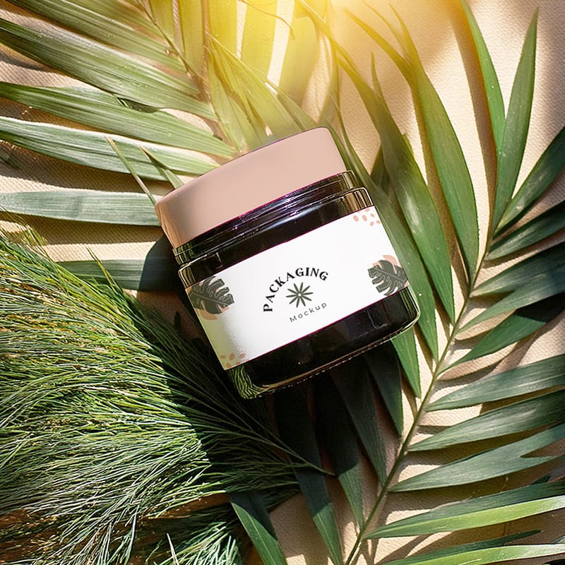 Cometic Jar Mockup in Tropic Vibe PSD