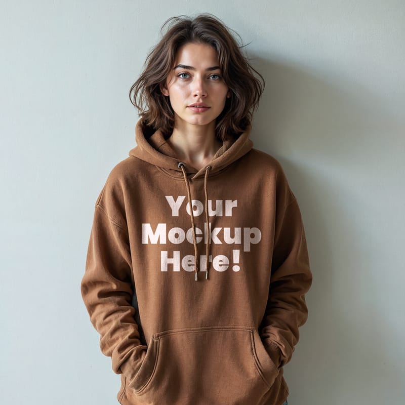 Female Brown Hoodie Mockup PSD