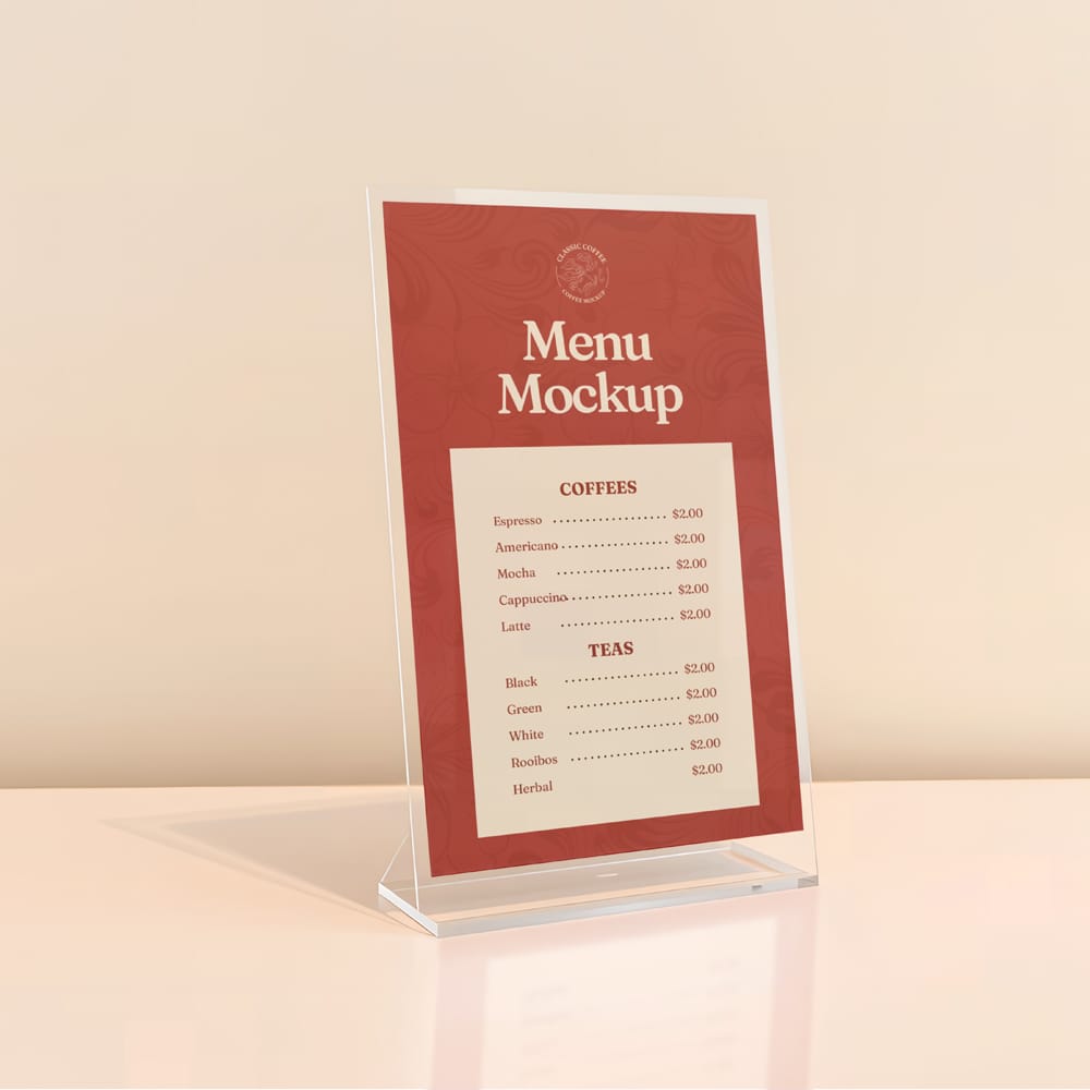 Free Acrylic Menu Mockup PSD
