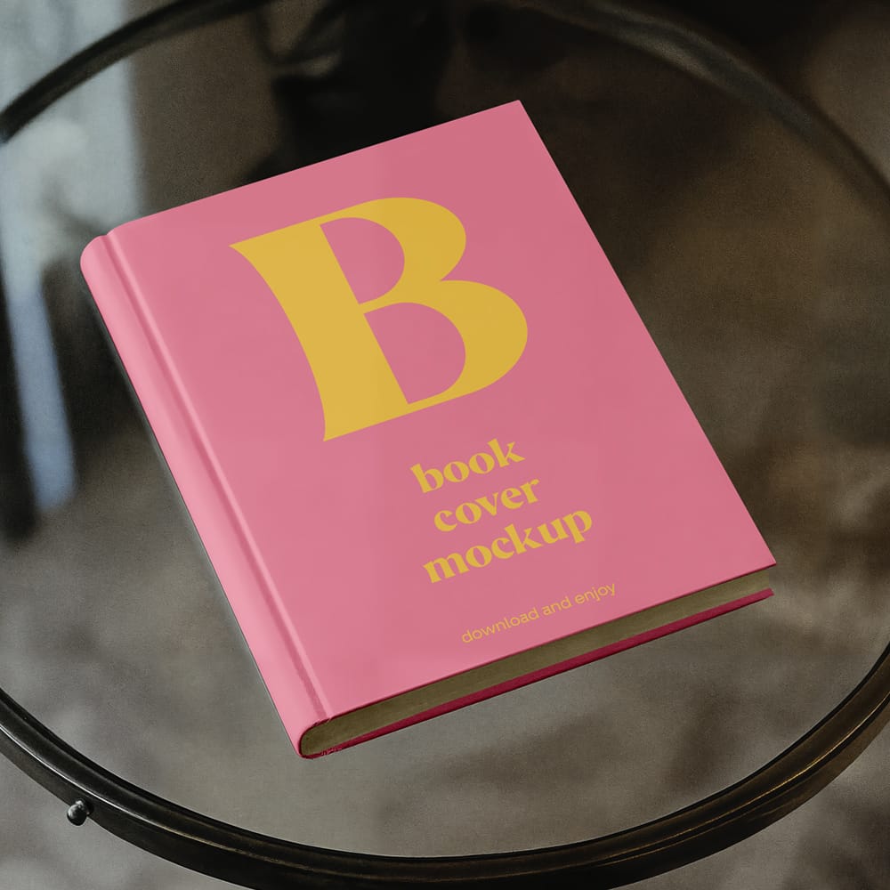 Free Book on Glass Table Mockup PSD