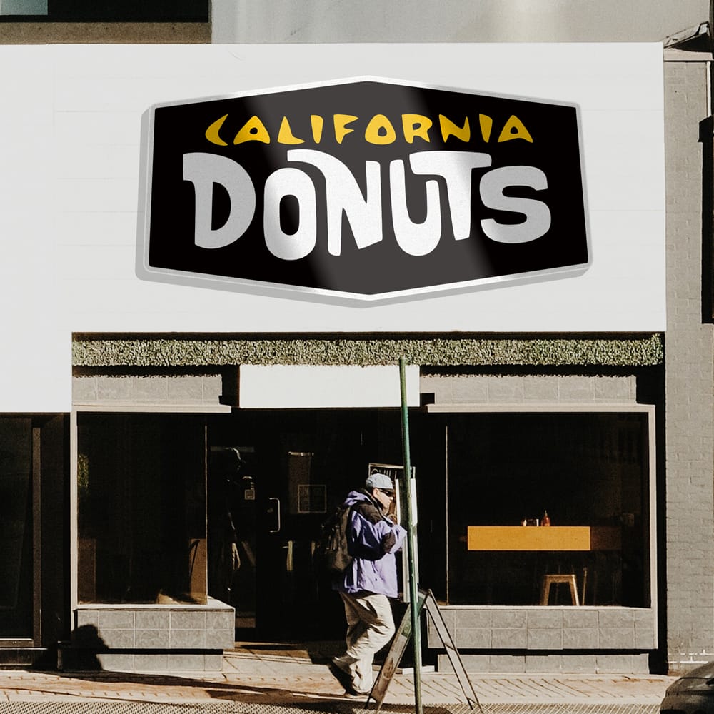 Free California Donuts Storefront 3D Logo Mockup PSD