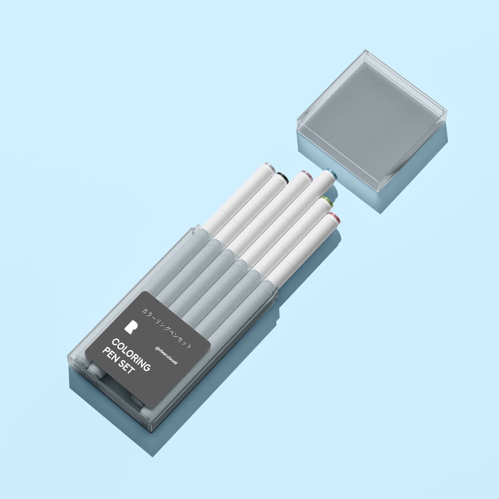 Free Coloring Pen Set Mockup PSD