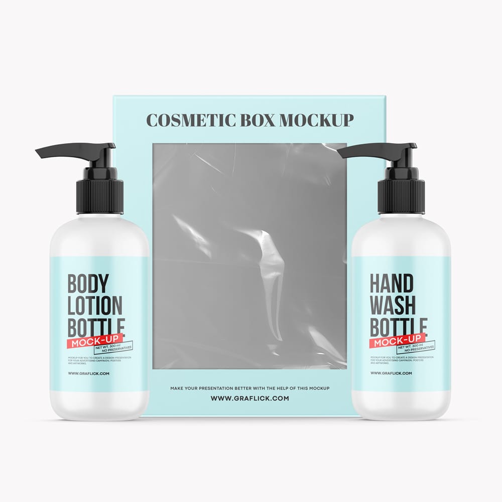 Free Cosmetic Box Mockup with a Transparent Window PSD