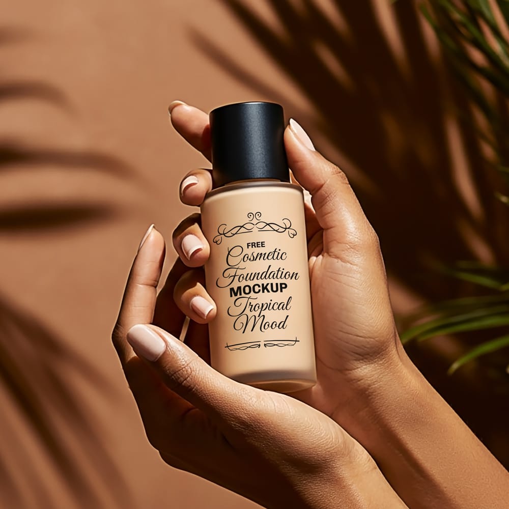 Free Cosmetic Foundation Mockup in Hands PSD