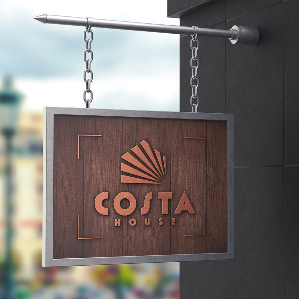 Free Costa Coffee Hanging Wall Logo Mockup PSD