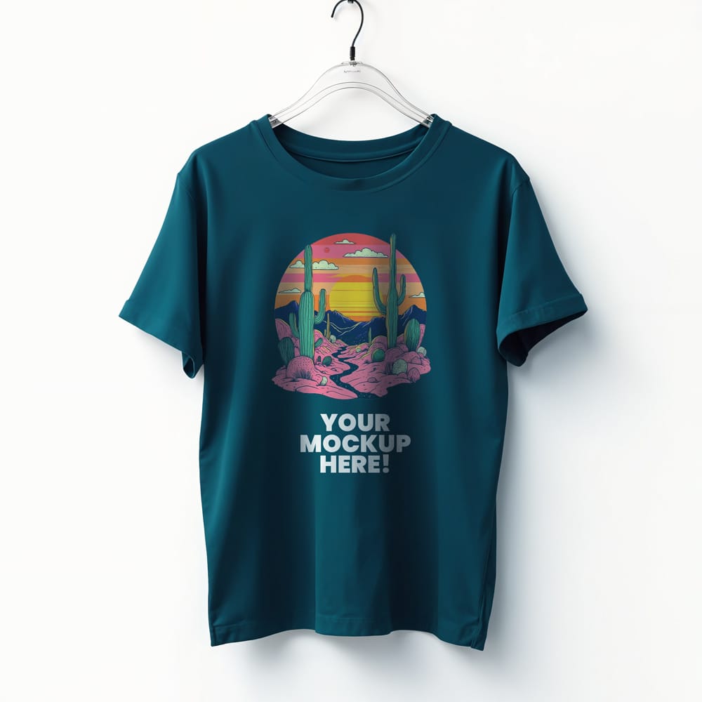 Free Dark Cyan Tshirt Mockup PSD