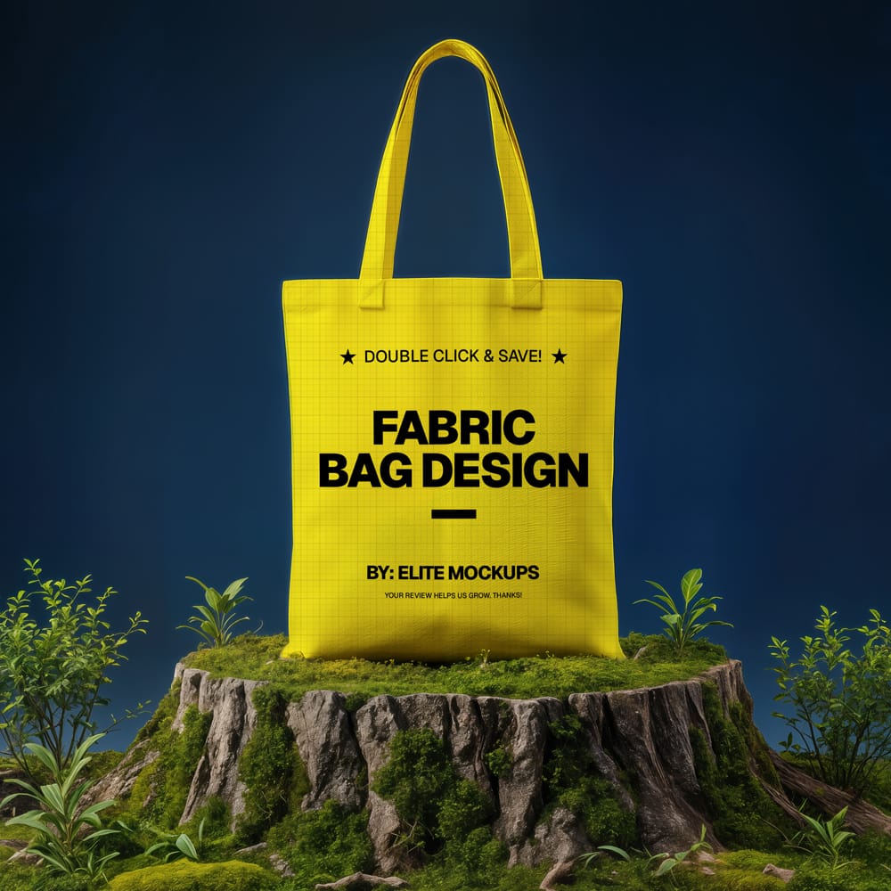 Free Fabric Bag Mockup on Tree Stump PSD