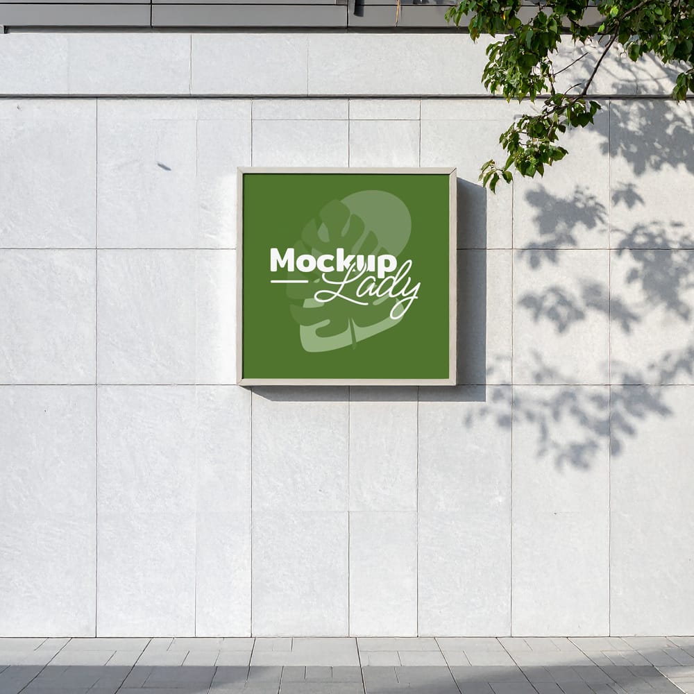 Free Facade Mockup with Square Sign PSD