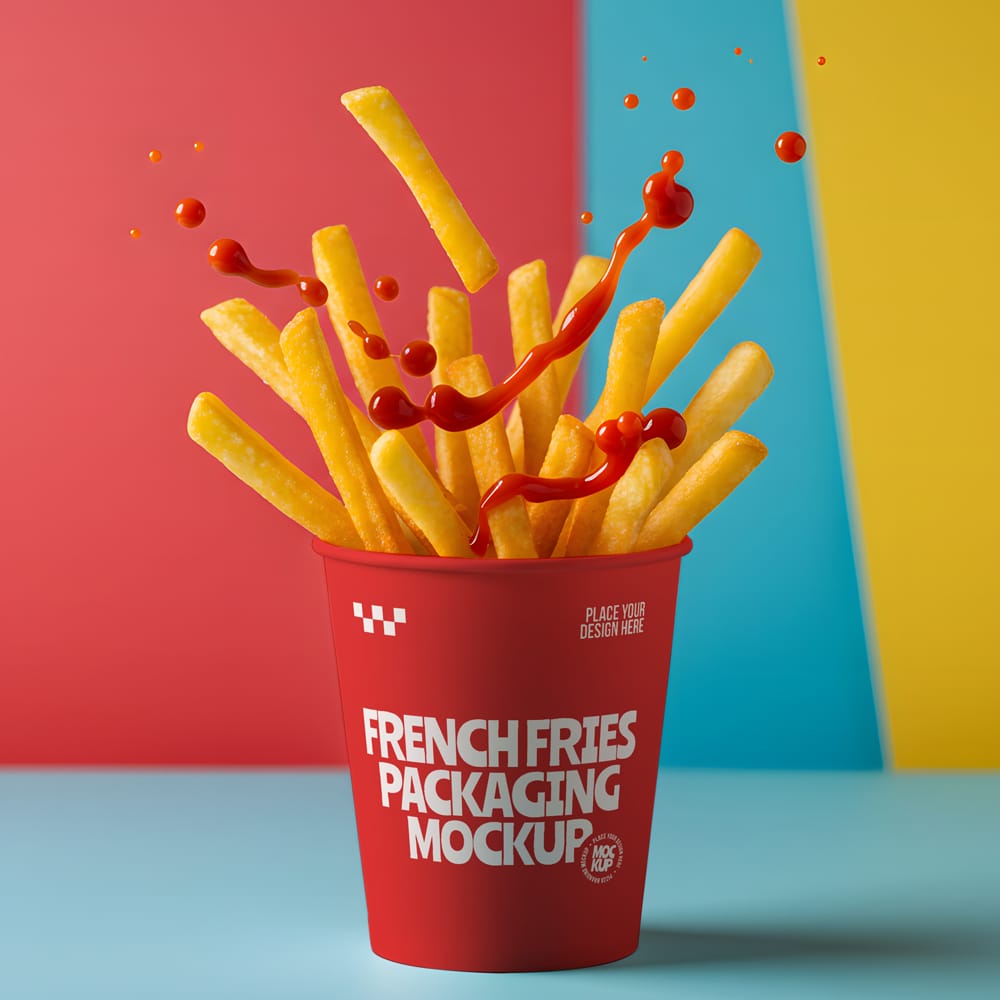 Free French Fries Cup Packaging Mockup PSD