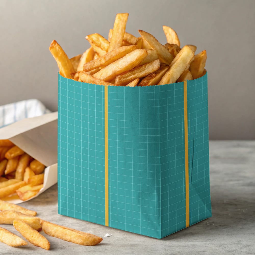 Free French Fries Mockup in Kraft Paper Bag PSD