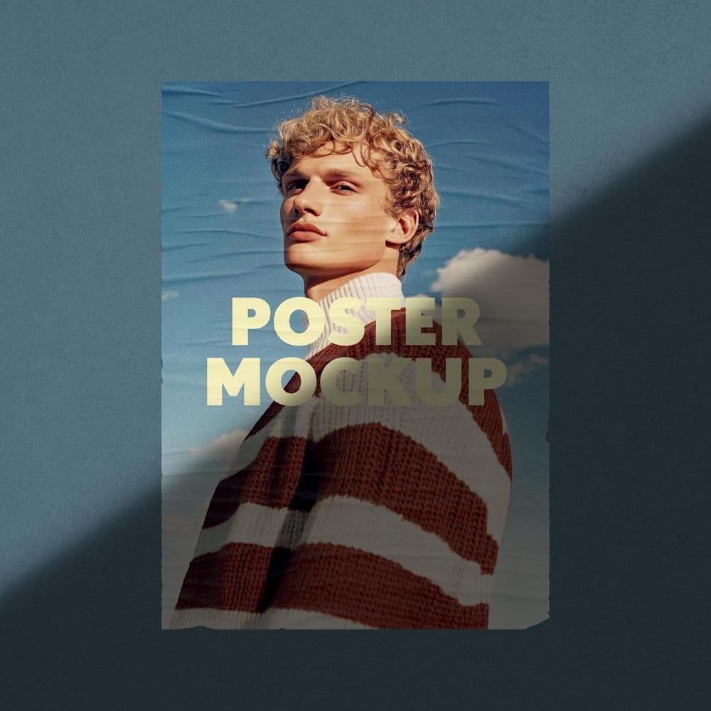 Free Glued Poster Mockup with Shadow Overlay PSD