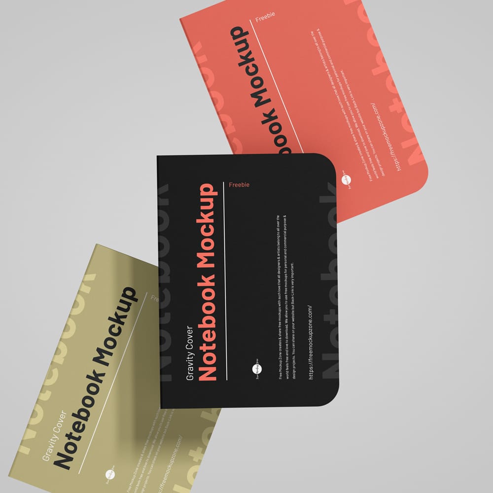 Free Gravity Cover Notebook Mockup PSD
