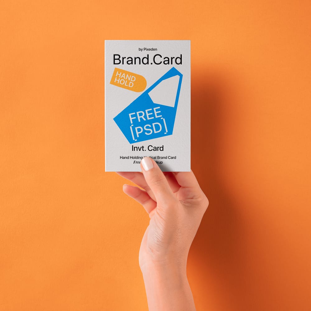 Free Hand Holding Vertical Brand Card Mockup PSD