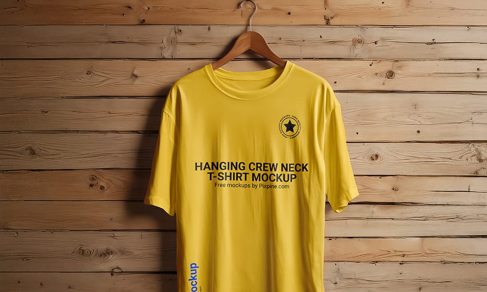 Free Hanging Crew Neck T-Shirt Mockup PSD