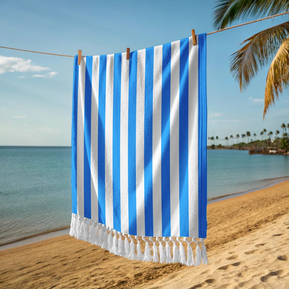 Free Hanging Fringe Towel Mockup PSD