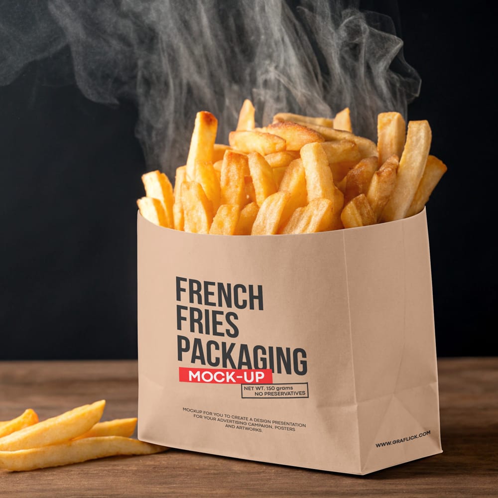 Free Kraft Paper French Fries Bag Mockup PSD