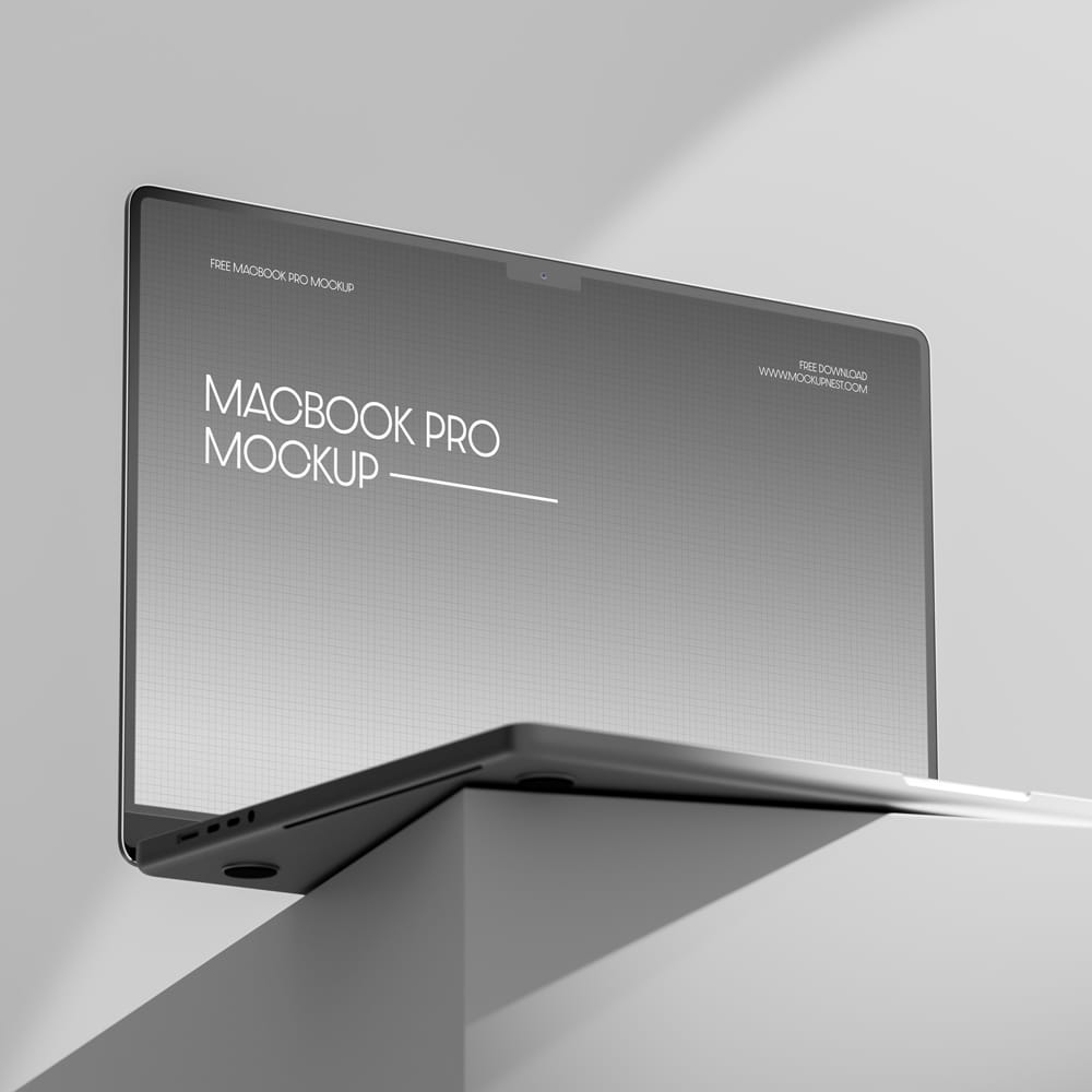 Free Macbook Pro Mockup On Podium PSD