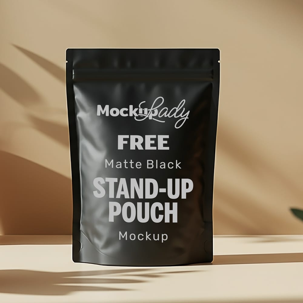 Free Matte Black Stand-Up Pouch Mockup PSD