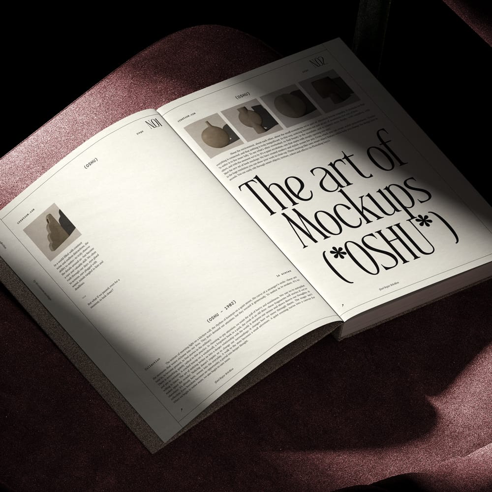 Free Open Book Mockup On Velvet Chair V4 Isometric PSD
