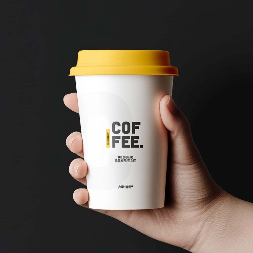 Free Paper Coffee Cup Mockup Holding By Hand PSD
